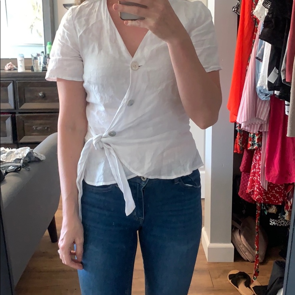 Button tie peplum top